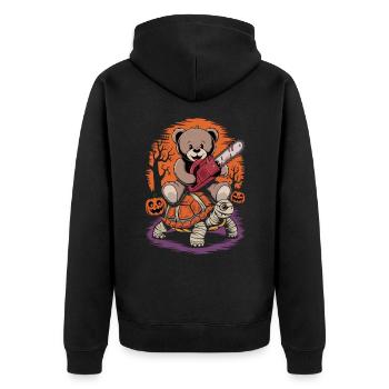 Halloween Teddy Bear Turtle Chainsaw - Unisex Premium Organic Zip Hoodie - black - Back - Nico (187cm)