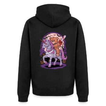 Halloween Teddy Bear Unicorn Chainsaw - Unisex Premium Organic Zip Hoodie - black - Back - Nico (187cm)