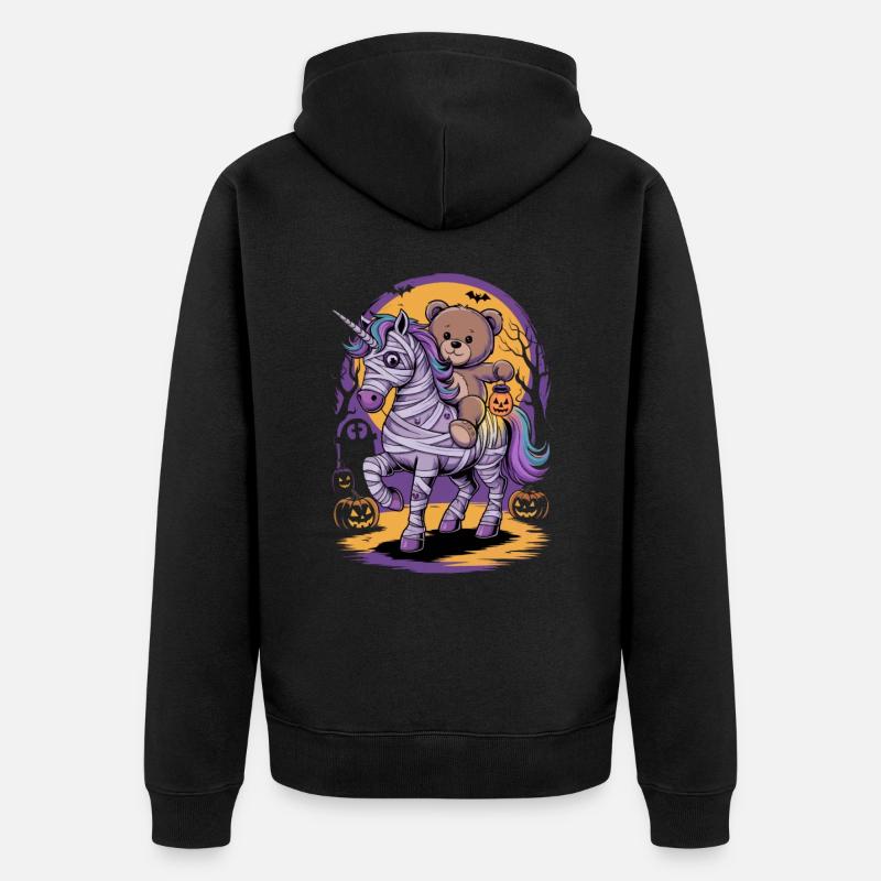 Halloween Teddybär Einhorn - Unisex Premium Bio Zip Hoodie - Schwarz