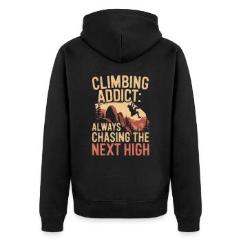 Klettern Freeclimbing felsklettern Spruch - Unisex Premium Bio Zip Hoodie - Schwarz - Hinten - Nico (187cm)