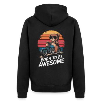Ours en peluche avec des lunettes de soleil chevauche une moto vintage - Veste à capuche bio Premium Unisexe - noir - Dos - Nico (187cm)