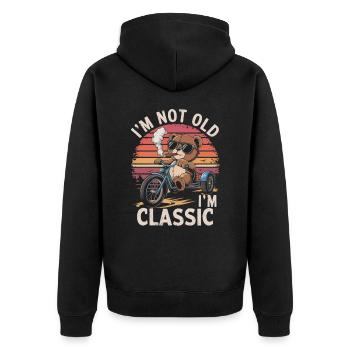 Teddy bear with sunglasses on tricycle with cigar - Unisex Premium Organic Zip Hoodie - black - Back - Nico (187cm)