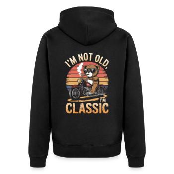 Ours en peluche avec des lunettes de soleil équitation moto vintage - Veste à capuche bio Premium Unisexe - noir - Dos - Nico (187cm)