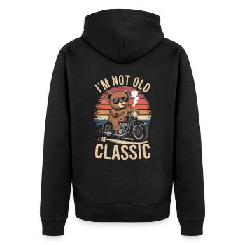 Ours en peluche avec des lunettes de soleil équitation moto vintage - Veste à capuche bio Premium Unisexe - noir - Dos - Nico (187cm)
