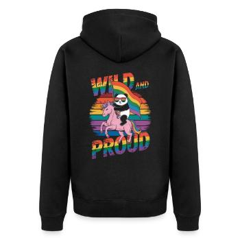 Panda reitet Einhorn LGBTQ Regenbogen Fahne - Unisex Premium Bio Zip Hoodie - Schwarz - Hinten - Nico (187cm)
