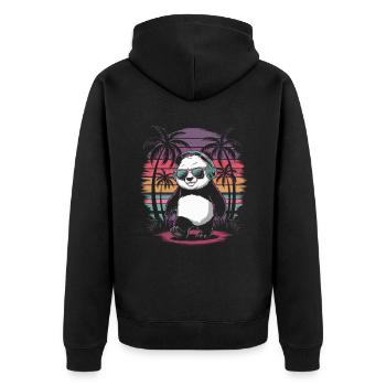Panda with sunglasses and headphones - Unisex Premium Organic Zip Hoodie - black - Back - Nico (187cm)
