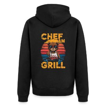 Ours en peluche grillant un BBQ sur le gril - Veste à capuche bio Premium Unisexe - noir - Dos - Nico (187cm)
