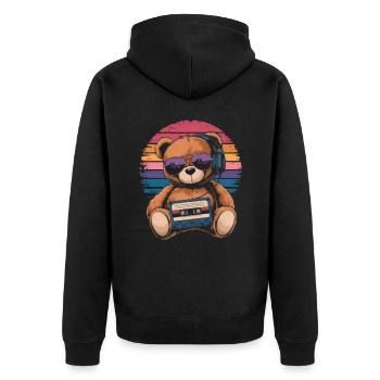 Teddy bear with headphones and music cassette - Unisex Premium Organic Zip Hoodie - black - Back - Nico (187cm)