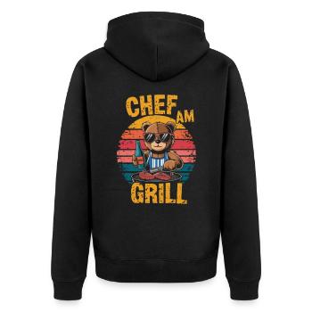 Ours en peluche grillant un BBQ sur le gril - Veste à capuche bio Premium Unisexe - noir - Dos - Nico (187cm)