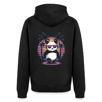 Panda with sunglasses and headphones - Unisex Premium Organic Zip Hoodie - black - Back - Nico (187cm)