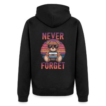 Teddy bear with sunglasses and music cassette - Unisex Premium Organic Zip Hoodie - black - Back - Nico (187cm)