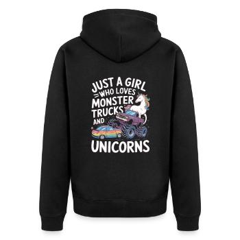 Monster Truck Einhorn Mädchen - Unisex Premium Bio Zip Hoodie - Schwarz - Hinten - Nico (187cm)