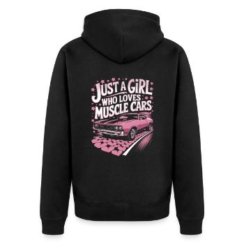 Mucle Cars Saying Girl - Unisex Premium Organic Zip Hoodie - black - Back - Nico (187cm)