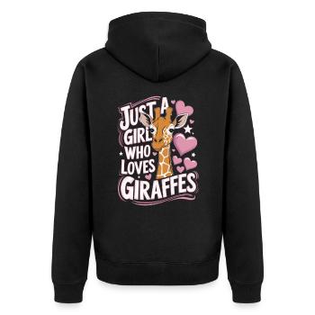 Giraffe Spruch Mädchen - Unisex Premium Bio Zip Hoodie - Schwarz - Hinten - Nico (187cm)