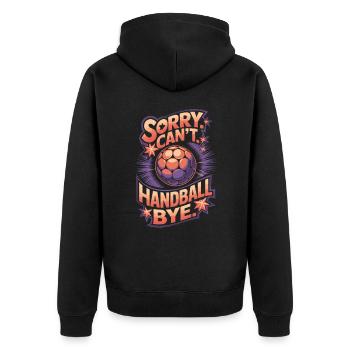 Handball vintage Spruch - Unisex Premium Bio Zip Hoodie - Schwarz - Hinten - Nico (187cm)