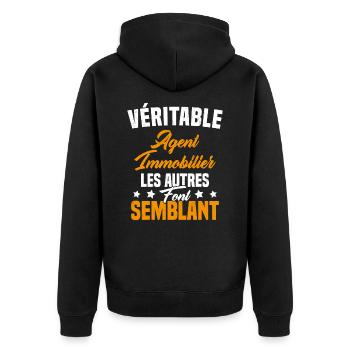 Véritable agent immobilier Cadeau Humour - Veste à capuche bio Premium Unisexe - noir - Dos - Nico (187cm)