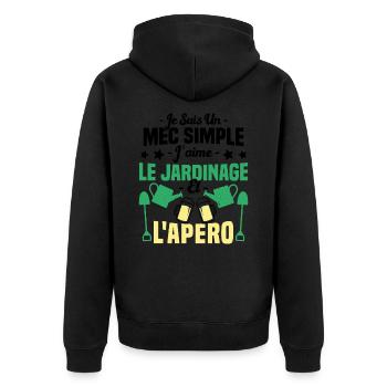 Mec simple j'aime le jardinage et l'apéro humour - Veste à capuche bio Premium Unisexe - noir - Dos - Nico (187cm)
