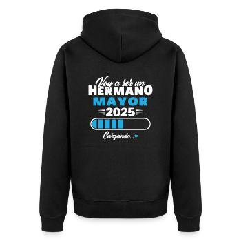 Ich werde 2025 ein großer Bruder sein - Unisex Premium Bio Zip Hoodie - Schwarz - Hinten - Nico (187cm)