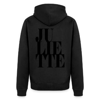 Juliette Name Vorname Moderne Schrift Wort Art - Unisex Premium Bio Zip Hoodie - Schwarz - Hinten - Nico (187cm)