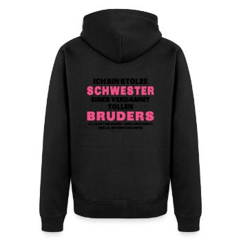 Ich Bin Stolze Schwester Eines Verdammt Tollen - Unisex Premium Bio Zip Hoodie - Schwarz - Hinten - Nico (187cm)