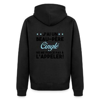 Beau Père Cinglé Citation Humour - Veste à capuche bio Premium Unisexe - noir - Dos - Nico (187cm)