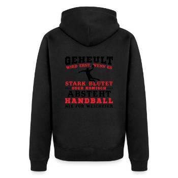 Handball Geheult wird Erst Wenn Es Stark Blutet - Unisex Premium Bio Zip Hoodie - Schwarz - Hinten - Nico (187cm)