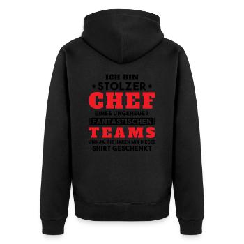 Ich bin Stolzer Chef Geschenkidee - Unisex Premium Bio Zip Hoodie - Schwarz - Hinten - Nico (187cm)