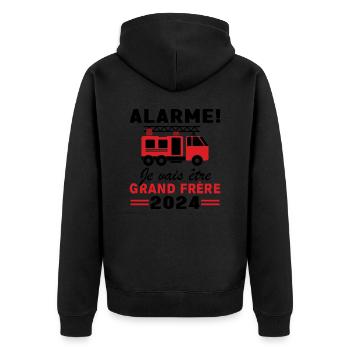 Ich werde 2024 ein großer Bruder sein / Zukünftiger großer Bruder - Unisex Premium Bio Zip Hoodie - Schwarz - Hinten - Nico (187cm)