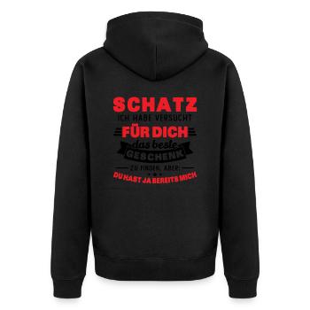 Schatz ich hab versucht für dich das beste - Unisex Premium Bio Zip Hoodie - Schwarz - Hinten - Nico (187cm)