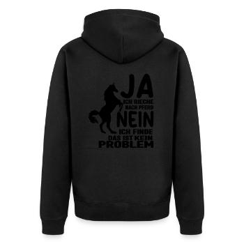 Ja ich rieche wie ein Pferd Sprücheklopfer Frauen - Unisex Premium Bio Zip Hoodie - Schwarz - Hinten - Nico (187cm)