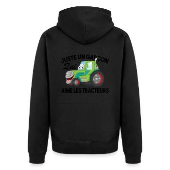 Juste Un Garçon Qui Aime Les Tracteurs Agriculteur - Veste à capuche bio Premium Unisexe - noir - Dos - Nico (187cm)