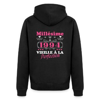 Frau Vintage 1994 Geburtstagsgeschenk Humor - Unisex Premium Bio Zip Hoodie - Schwarz - Hinten - Nico (187cm)