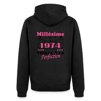 Vintage Frau 1974 Geschenk Jubiläum Humor - Unisex Premium Bio Zip Hoodie - Schwarz - Hinten - Nico (187cm)
