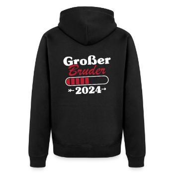 Großer Bruder Loading 2024 - Unisex Premium Bio Zip Hoodie - Schwarz - Hinten - Nico (187cm)