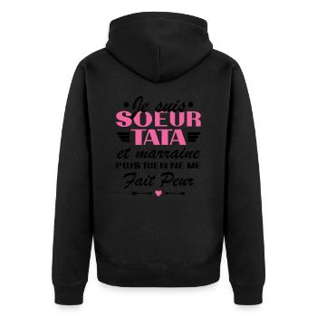 Sister Tata and Godmother - Unisex Premium Organic Zip Hoodie - black - Back - Nico (187cm)
