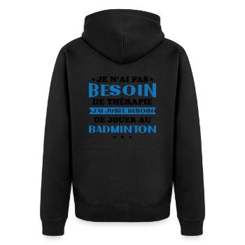 Ich muss nur Badminton spielen Geschenk - Unisex Premium Bio Zip Hoodie - Schwarz - Hinten - Nico (187cm)