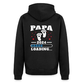 Papa 2024 Lustiges Vatertagsgeschenk Schwangere - Unisex Premium Bio Zip Hoodie - Schwarz - Hinten - Nico (187cm)