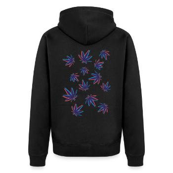 Hanfblätter Cannabisblätter 3D - Unisex Premium Bio Zip Hoodie - Schwarz - Hinten - Nico (187cm)