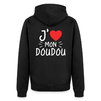J'aime Mon Doudou Femme Amour Doudou Cadeau - Veste à capuche bio Premium Unisexe - noir - Dos - Nico (187cm)