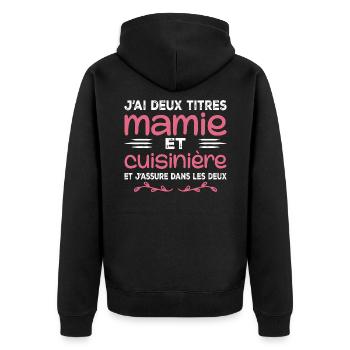 Zwei Titel Oma Köchin | Oma, Küche - Unisex Premium Bio Zip Hoodie - Schwarz - Hinten - Nico (187cm)