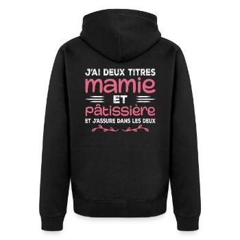 Oma und Konditor | Oma | Gebäck - Unisex Premium Bio Zip Hoodie - Schwarz - Hinten - Nico (187cm)