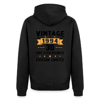 30 Jahre 1994 Vintage Jubiläumsgeschenk - Unisex Premium Bio Zip Hoodie - Schwarz - Hinten - Nico (187cm)