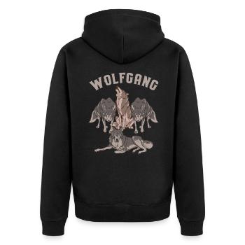 Wolfgang Prénom Wortspiel Wölfe WOLF GANG - Veste à capuche bio Premium Unisexe - noir - Dos - Nico (187cm)