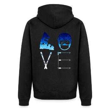 LOVE - SKI - blue Snow Edition *** - Unisex Premium Bio Zip Hoodie - Schwarz - Hinten - Nico (187cm)