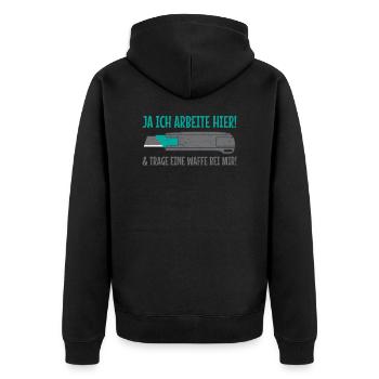 Beruf Drogist Logistiger Cuttermesser Ausbildung - Unisex Premium Bio Zip Hoodie - Schwarz - Hinten - Nico (187cm)