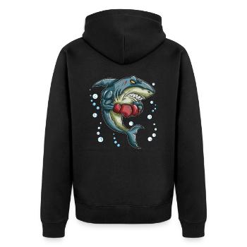 Haifisch Tiger Hai Boxhandschuh Boxtrainer Boxen - Unisex Premium Bio Zip Hoodie - Schwarz - Hinten - Nico (187cm)