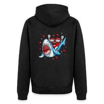 Shark Heart valentine's day Heart Shark Motif - Unisex Premium Organic Zip Hoodie - black - Back - Nico (187cm)