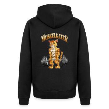 Kater trainiert Gewichtheben Muskelkater Lustig - Unisex Premium Bio Zip Hoodie - Schwarz - Hinten - Nico (187cm)