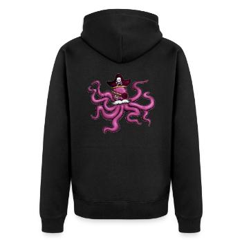 Oktopus Pirat Piratenhut Augenklappe Schnurbart - Unisex Premium Bio Zip Hoodie - Schwarz - Hinten - Nico (187cm)