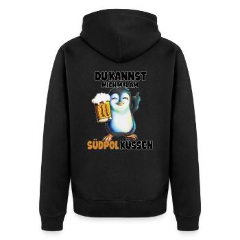 Kannst mich mal am Südpol küssen Pinguine - Unisex Premium Bio Zip Hoodie - Schwarz - Hinten - Nico (187cm)